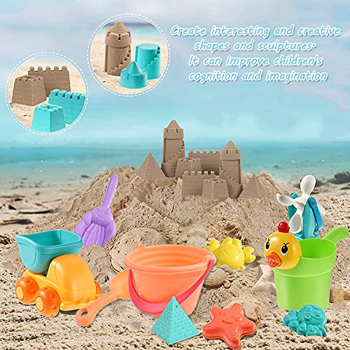 Ropniik Juguetes de Playa para niños, Juego de Juguetes de Playa de 11 Piezas, Juego de Cubo y Pala, Castillo de Arena y moldes para la Playa, Juguetes acuáticos para niños y niñas