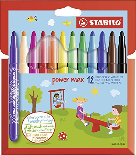 Rotulador punta gruesa STABILO power max - Estuche con 12 colores