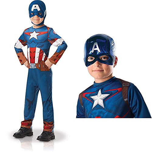 Rubies 640832S Disfraz infantil oficial de Marvel Avengers Capitán América, talla única, color/modelo surtido + Avengers-39217 Mascara Capitan America Avengers Inf, Multicolor, Talla única