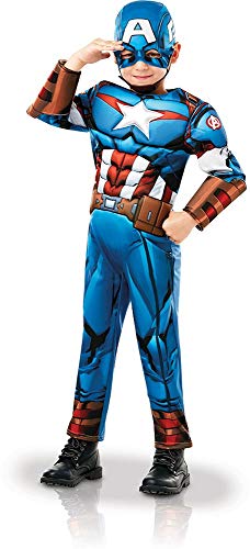 Rubies 640833M Disfraz oficial de Marvel Avengers Capitán América de lujo para niños, de 5 a 6 años, altura 116 cm + Avengers-39217 Mascara Capitan America Avengers Inf, Multicolor, Talla única