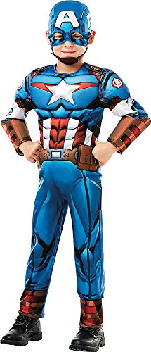 Rubies 640833M Disfraz oficial de Marvel Avengers Capitán América de lujo para niños, de 5 a 6 años, altura 116 cm + Avengers-39217 Mascara Capitan America Avengers Inf, Multicolor, Talla única