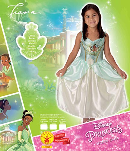 Rubies Disfraz oficial de Disney Princesa Tiana con lentejuelas, tamaño pequeño de 7 a 8 años, altura 128 cm