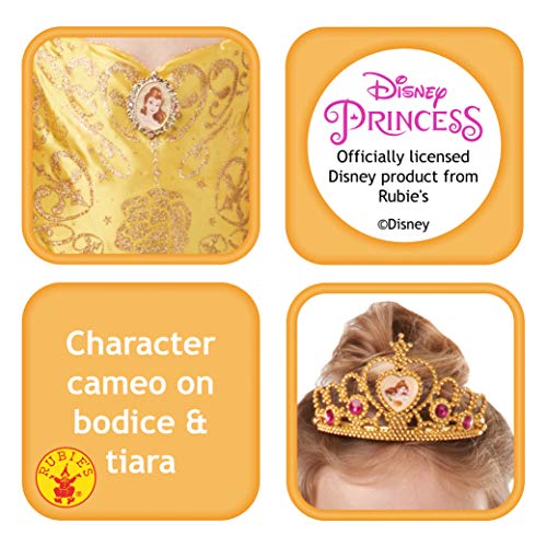 Rubies Disfraz oficial de princesa Disney Belle con purpurina y brillo para niñas