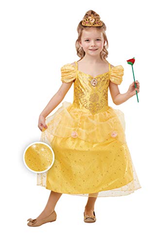 Rubies Disfraz oficial de princesa Disney Belle con purpurina y brillo para niñas