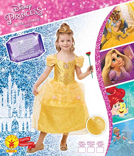 Rubies Disfraz oficial de princesa Disney Belle con purpurina y brillo para niñas