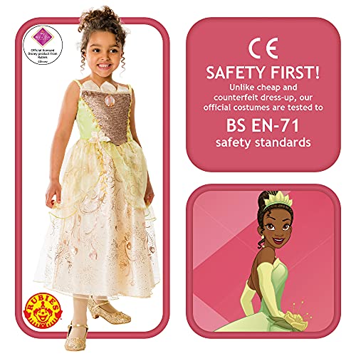 Rubies Rubie'S Official Disney Ultimate Princess Deluxe Tiana Girls Costume, Kids Fancy Dress Disfraz, Multicolor, M para Niñas