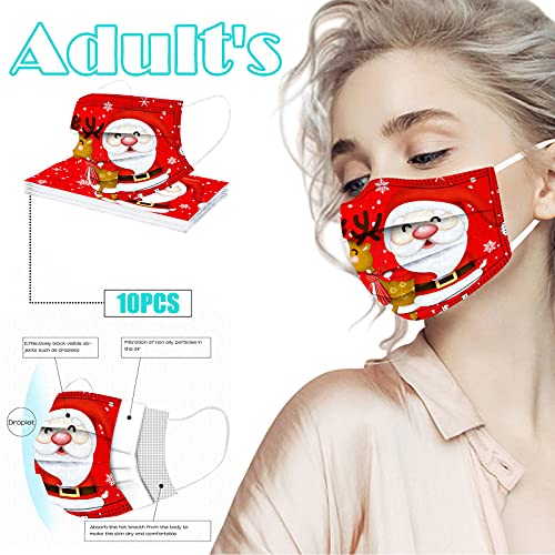 RUITOTP 10PC Adulto Desechables Navidad 3 Capas Tela no tejida Surtidos Moda Colores, agradable a la piel y cómodo Adecuado para Trabajo, Actividades al Aire Libre, Fiesta (01#Q, 10PC)