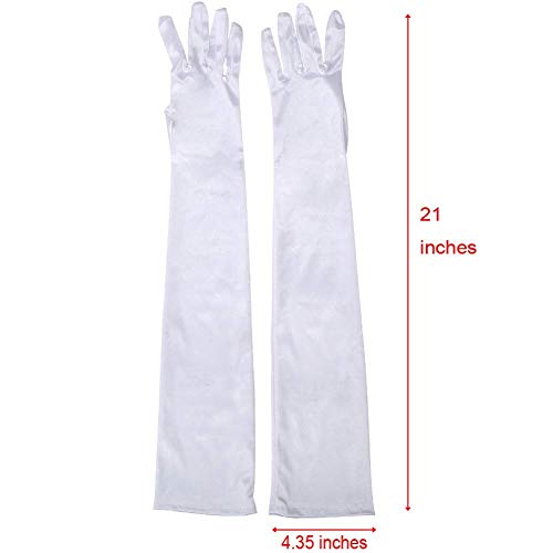 Ruiuzi Long Flapper Evening Opera Bodas Guantes de satén Guantes de los años 20 Longitud del codo 15 '/ 21' para mujeres (21 Inches-blanco)