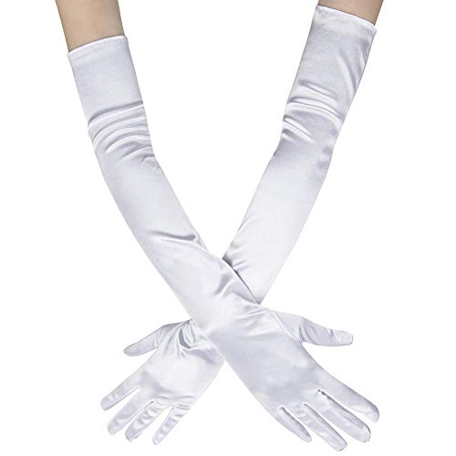 Ruiuzi Long Flapper Evening Opera Bodas Guantes de satén Guantes de los años 20 Longitud del codo 15 '/ 21' para mujeres (21 Inches-blanco)