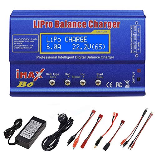 RUIZHI Cargador LiPo de 80 W 6A balance profesional cargador de alta potencia para LiPo/Li-Ion/LiFe (1-6S), NiMH/NiCd (1-15S), cargador RC de LED con fuente de alimentación