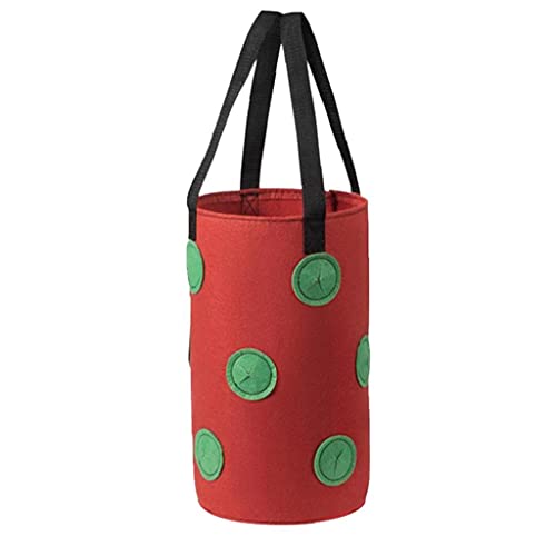 Runfun Fresa Crecer Bolsa Bolso Colgante de la Planta de contenedores Transpirable Tejido 13 Agujeros con Asas para Flores de Las Frutas Verduras Rojas