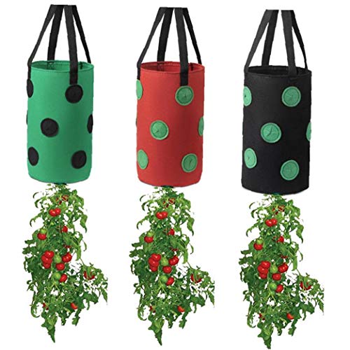 Runfun Fresa Crecer Bolsa Bolso Colgante de la Planta de contenedores Transpirable Tejido 13 Agujeros con Asas para Flores de Las Frutas Verduras Rojas