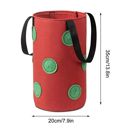 Runfun Fresa Crecer Bolsa Bolso Colgante de la Planta de contenedores Transpirable Tejido 13 Agujeros con Asas para Flores de Las Frutas Verduras Rojas