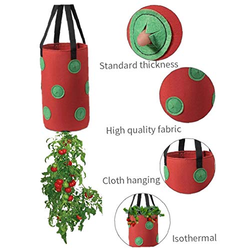 Runfun Fresa Crecer Bolsa Bolso Colgante de la Planta de contenedores Transpirable Tejido 13 Agujeros con Asas para Flores de Las Frutas Verduras Rojas