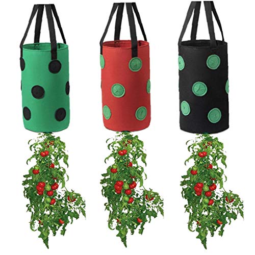 Runfun Fresa Crecer Bolsa Bolso Colgante de la Planta de contenedores Transpirable Tejido 13 Agujeros con Asas para Flores de Las Frutas Verduras Verdes