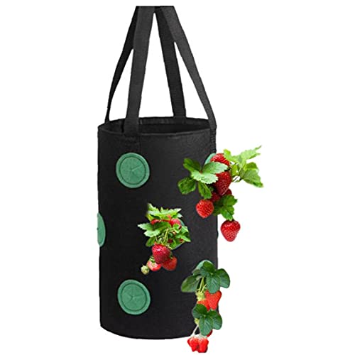 Runfun Fresa Crecer Bolsa Bolso Colgante de la Planta de contenedores Transpirable Tejido 13 Agujeros con Asas para Frutas Verduras Flores Negras