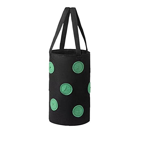 Runfun Fresa Crecer Bolsa Bolso Colgante de la Planta de contenedores Transpirable Tejido 13 Agujeros con Asas para Frutas Verduras Flores Negras