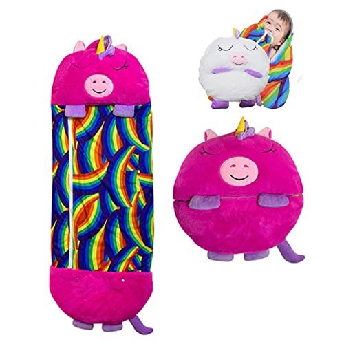 Saco de dormir para niños, 2 en 1, saco de dormir de animales de dibujos animados, animal de peluche con almohada, almohada cálida para siesta, almohada para bolsa de dormir