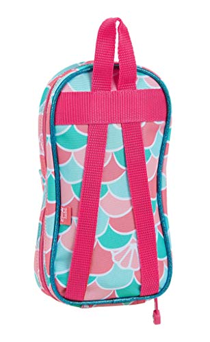 safta 412023747 Plumier mochila 4 estuches llenos, 33 piezas, escolar Glowlab, Sirena