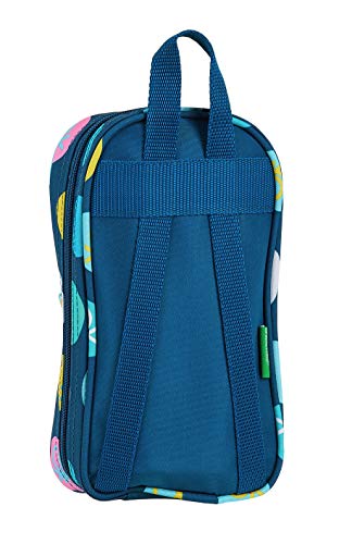 Safta 412050747 Plumier mochila 4 estuches llenos, 33 piezas, escolar Benetton, Azul (Topos Marino)