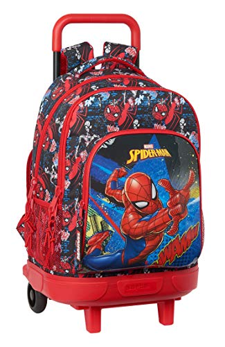 Safta 612143918 Mochila Escolar con Carro Incluido y Espalda Acolchada de SpiderMan Go Hero, 330x220x450mm, negro/rojo