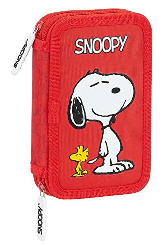 Safta Estuche Escolar con 28 Útiles Incluidos de Snoopy, 125x40x195mm, rojo, M