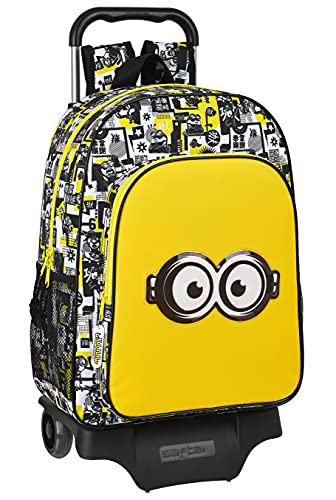 Safta Mochila Escolar con Carro 905 de Minions, 330x140x420 mm, Blanco/Negro/Amarillo