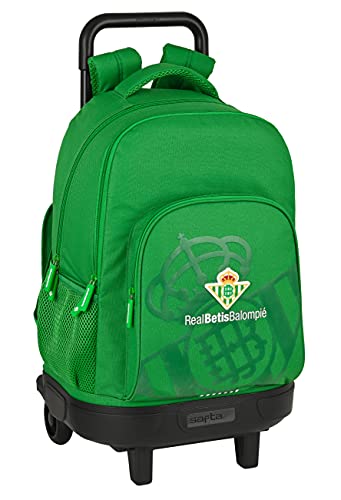 Safta Mochila Escolar con Carro Incluido y Espalda Acolchada de Real Betis Balompié, 330x220x450 mm, Verde