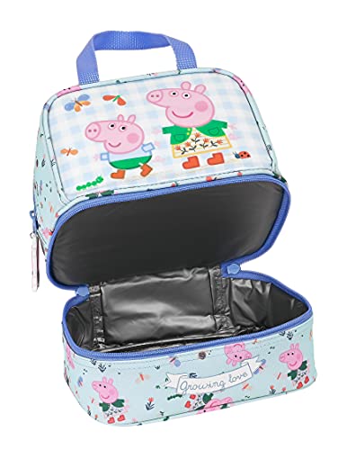 Safta Portameriendas Termo Peppa Pig Urban Farmer, 200x150x200 mm, Azul Claro/Multicolor