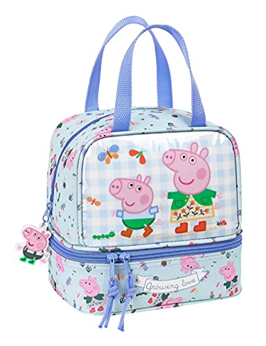 Safta Portameriendas Termo Peppa Pig Urban Farmer, 200x150x200 mm, Azul Claro/Multicolor