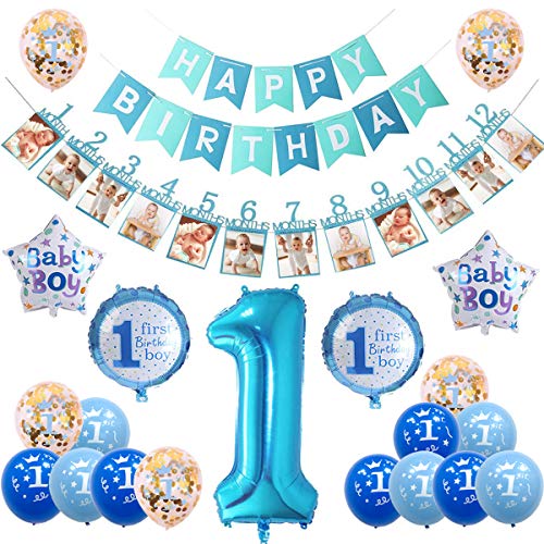 sancuanyi 1er Cumpleaños Bebe Globos Decoracion, Cumpleaños 1 Año Bebe Niño, Globos Numeros 1 Decoracion, Azul Decoración de cumpleaños para niños de 1 año