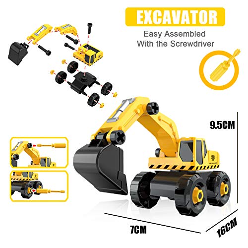 Sanlebi 6 Piezas Desmontar Camiones Grandes de Juguete, Construcción Vehículos Excavadora Tractor de Juguete con Herramientas para 3 4 5 Años Niño y Niña