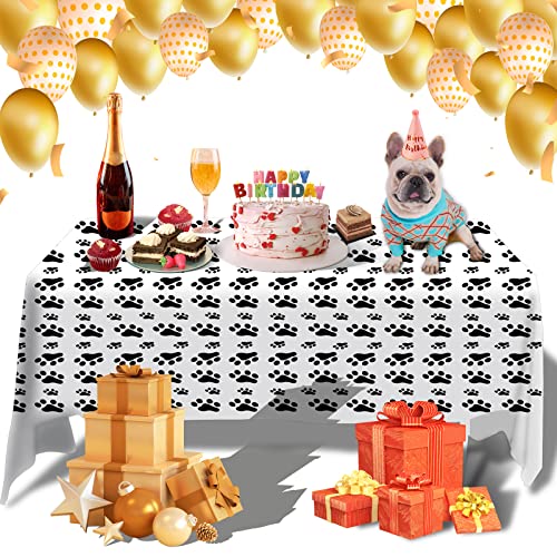 SAVITA 2 Piezas 137x274cm Mantel de Pata de Perro, Plástico PE Lavable Decoración de Mesa de Fiesta de Cachorro Bonito Mantel con Estampado de Pata para Fiesta Temática de Perro Cumpleaños de Niños