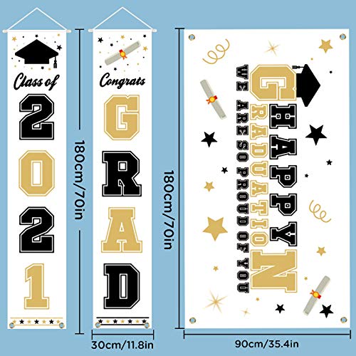 SAVITA 3 Piezas Banner de Porche de Graduación - Class of 2021 & Congrats Grad + Happy Graduation & We Are So Proud OF YOU Letrero de Porche Para Decoración de Interiores Y Exteriores