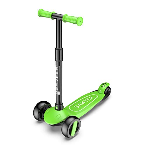 Sawyer - Patinete Ajustable Ruedas LED - Niños 2 a 8 Años (Verde)