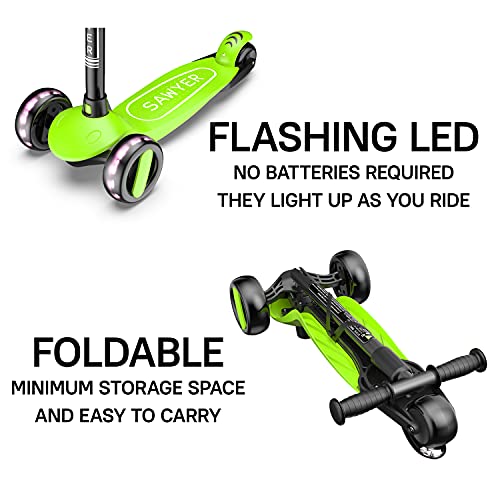 Sawyer - Patinete Ajustable Ruedas LED - Niños 2 a 8 Años (Verde)