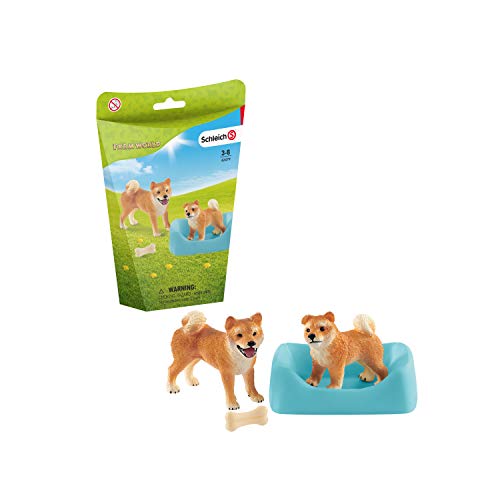 Schleich 42479 Farm World Play Set - madre y cachorro de Shiba Inu, juguetes a partir de 3 años