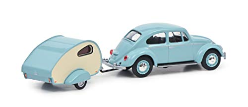 Schuco-452022500 Schuco VW Escarabajo con Remolque, Caravana ES Piccolo, Modelo de Coche, Escala 1:64, Turquesa, Color (452022500)