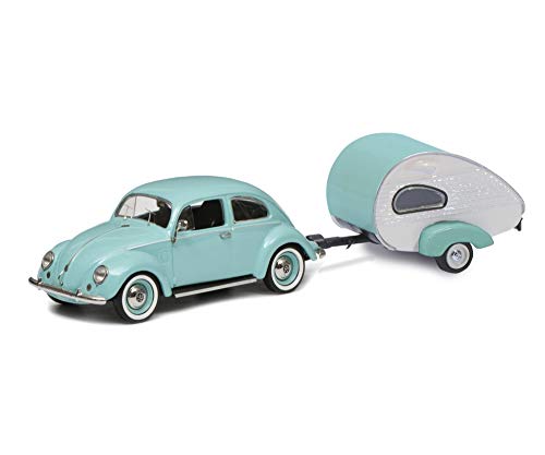 Schuco-452022500 Schuco VW Escarabajo con Remolque, Caravana ES Piccolo, Modelo de Coche, Escala 1:64, Turquesa, Color (452022500)