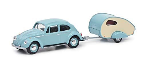 Schuco-452022500 Schuco VW Escarabajo con Remolque, Caravana ES Piccolo, Modelo de Coche, Escala 1:64, Turquesa, Color (452022500)