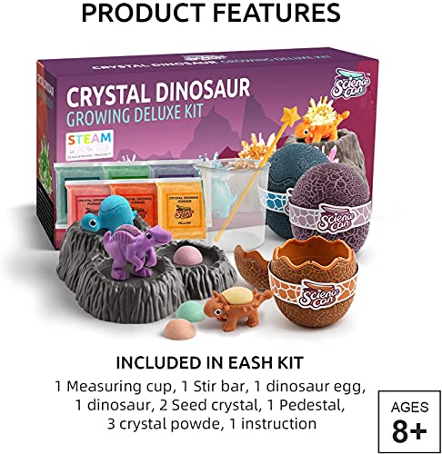 Science Can Kit de Cristales Deluxe - Kit de Ciencias para Niños de 8 Años - Set Stem de Cultiva Tus Propios Cristales con Vaso Medidor, Agitador, Huevos de Dinosaurio, Semillas y Polvo de Cristal