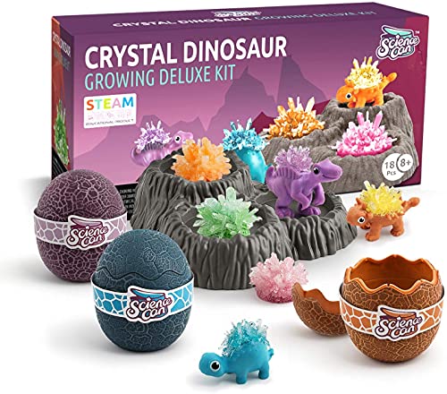 Science Can Kit de Cristales Deluxe - Kit de Ciencias para Niños de 8 Años - Set Stem de Cultiva Tus Propios Cristales con Vaso Medidor, Agitador, Huevos de Dinosaurio, Semillas y Polvo de Cristal