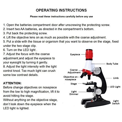 Science Microscope Kit for Children 100x 400x 1200x Refined Scientific Instruments Toy Set for Early Education by AOSHIJIE