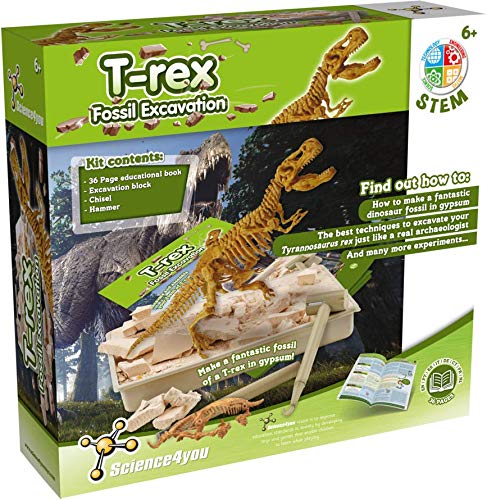 Science4you - T-Rex Excavaciones Fósiles - Juguete Educativo con Dinosaurios, Destruye Bloques con Fósiles, Incluye Libro Educativo y Aprende sobre Paleontología, Manualidades para Niños +6 ãnos