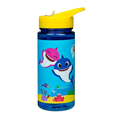 Scooli BSAR9913 Aero Baby Shark Botella de plástico con pajita integrada y boquilla para beber, libre de BPA y ftalatos, Capacidad aprox. de 500 ml