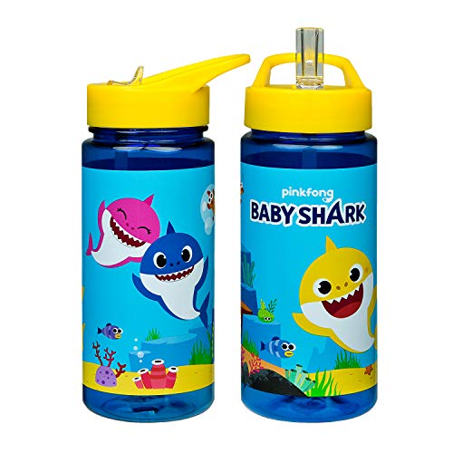 Scooli BSAR9913 Aero Baby Shark Botella de plástico con pajita integrada y boquilla para beber, libre de BPA y ftalatos, Capacidad aprox. de 500 ml