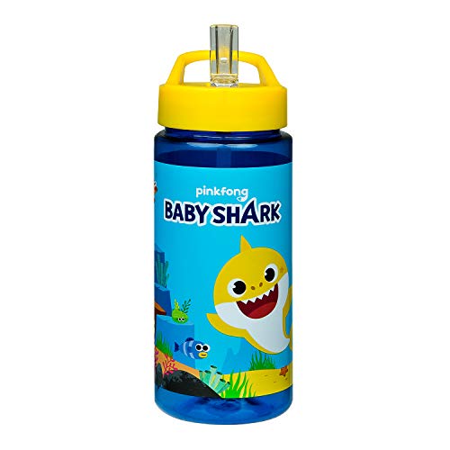 Scooli BSAR9913 Aero Baby Shark Botella de plástico con pajita integrada y boquilla para beber, libre de BPA y ftalatos, Capacidad aprox. de 500 ml