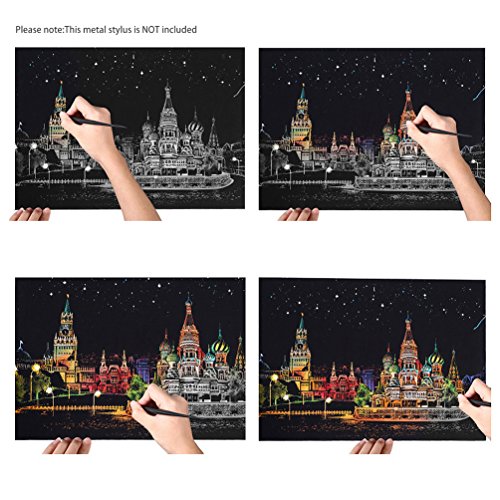 Scratch Art, Scratch Art Paper DIY Night View Scratchboard for Adult and Kids,Size 11.2''x16'' (Castle)