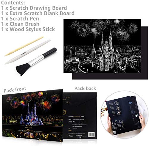 Scratch Art, Scratch Art Paper DIY Night View Scratchboard for Adult and Kids,Size 11.2''x16'' (Castle)