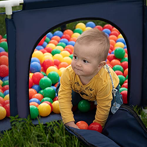 Selonis Parque De Juegos Con Canasta, Meta Y 200 Bolas Para Niños, Azul Marino:Amarillo/Verde/Azul/Rojo/Naranja